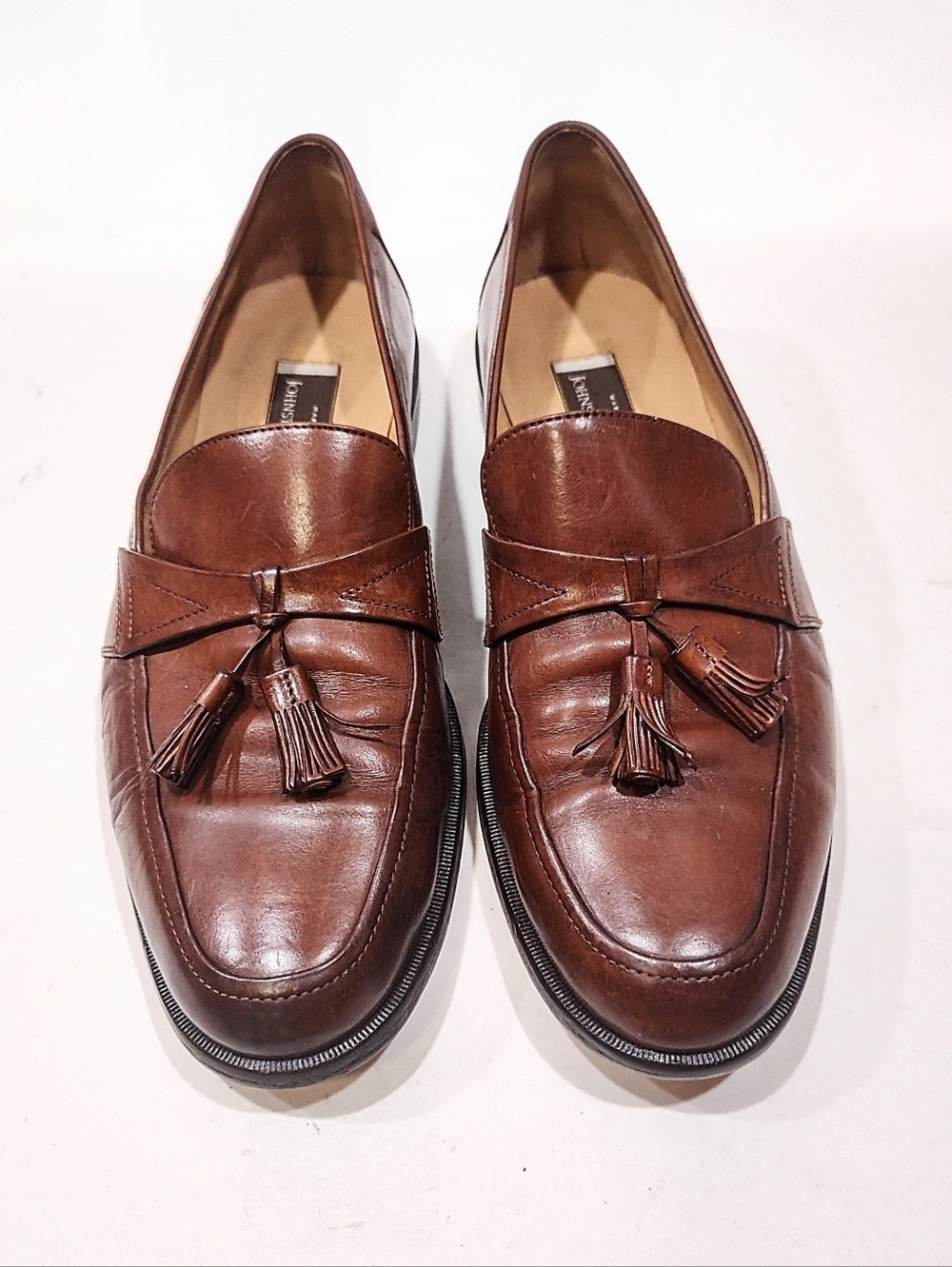 Johnston & Murphy Horner Tassel Loafers Men's 11.5M Brown Leather Shoes Italy